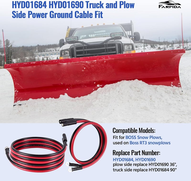 Farpida HYD01684 HYD01690 Truck and Plow Side Power Ground Cable Fit for BOSS Plows Snow Plow Harness Repair Kit Truck and Plow Side Repair Harness Replace BOSS HYD01684 HYD01690 - Image 2